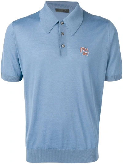 Shop Prada Fine-knit Polo Shirt - Blue