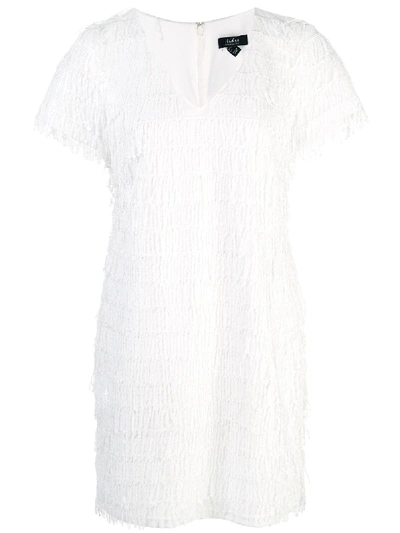 AIDAN MATTOX SEQUIN FRINGE T-SHIRT DRESS - 白色