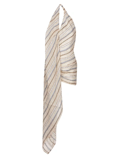 Shop Jacquemus Halterneck Draped Detail Dress In Beige Stripes