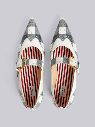 Shop Thom Browne Gingham Brogued Long-point Flat In Blue