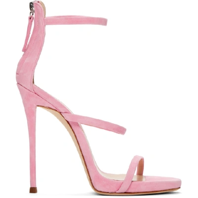 Shop Giuseppe Zanotti Pink Suede Harmony Sandals In Baby