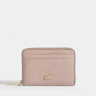 Shop Michael Michael Kors Zipped Around Coin Card Case In Soft Pink Mercer Pebble Leather