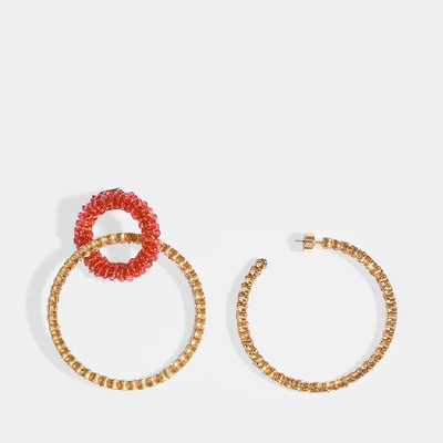 Shop Jacquemus | Conca Hoop Earrings In Red Brass And Crystals