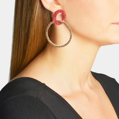 Shop Jacquemus | Conca Hoop Earrings In Red Brass And Crystals