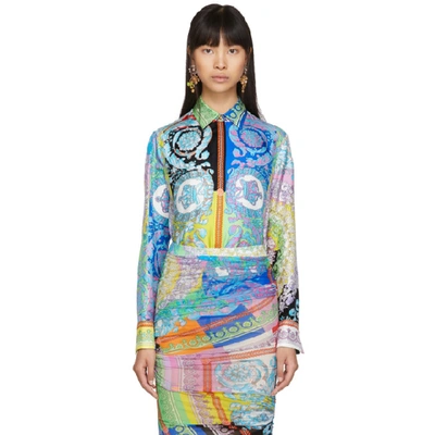 Shop Versace Multicolor Silk Baroque Print Shirt In A7000 Multi