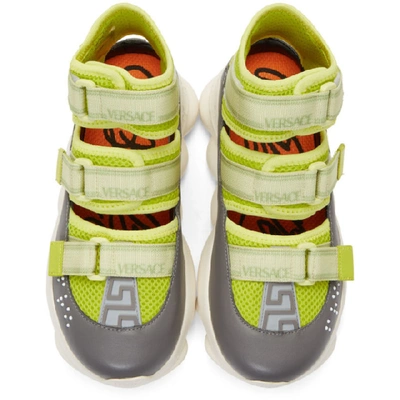 Shop Versace Green Strappy Chain Reaction Sneakers