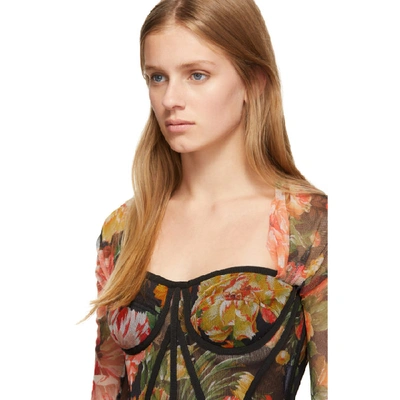 Shop Dolce & Gabbana Dolce And Gabbana Multicolor Floral Tulle Long Sleeve Bustier Blouse In Hnt41 Mix F