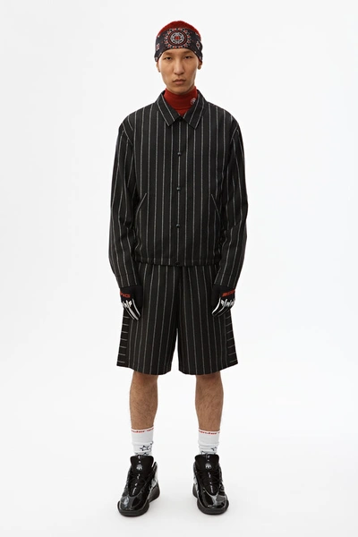 Shop Alexander Wang Logo Wool Jacquard Coaches Jacket In Black