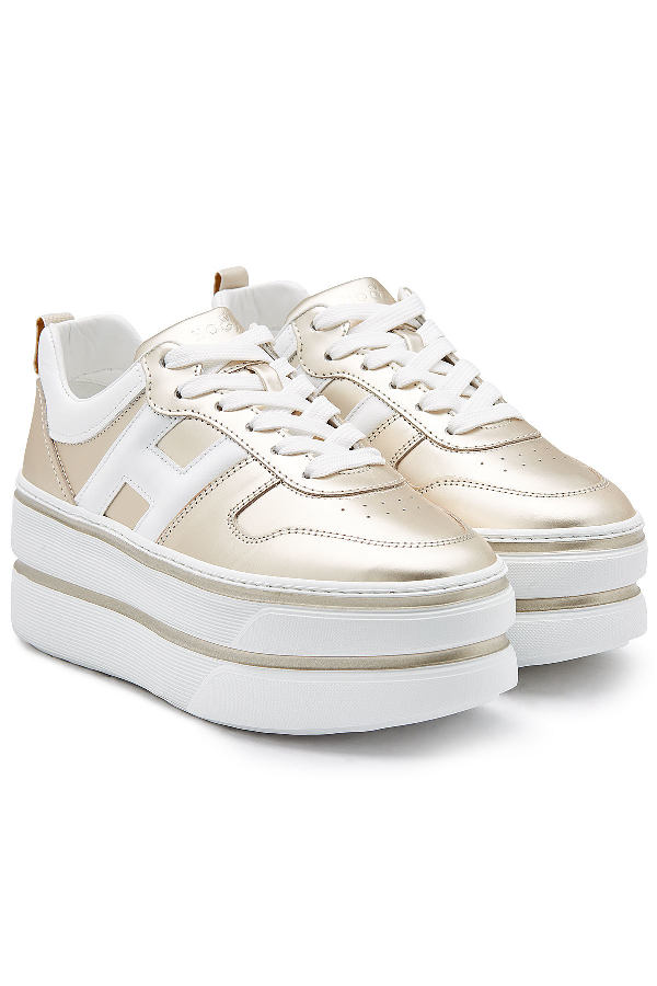 Hogan H449 Leather Sneakers With Platform In Gold | ModeSens