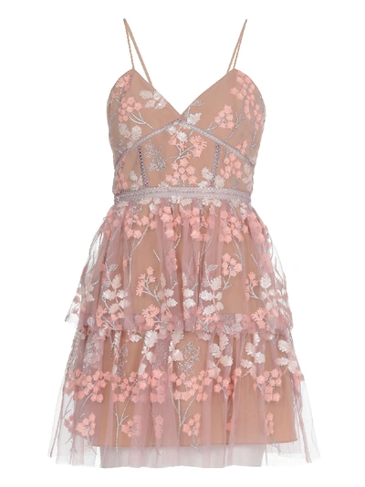 Shop Self-portrait Mini Dress With Embroideries In Pink