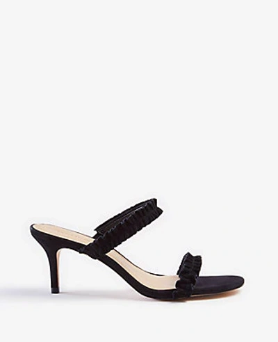 Shop Ann Taylor Joanne Ruffle Heeled Sandals In Black