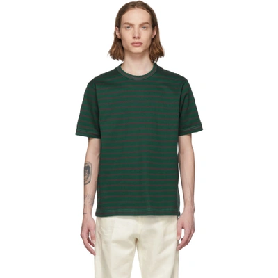 Shop Junya Watanabe Green And Brown Horizontal Stripes T-shirt