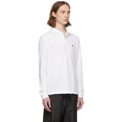Shop Lacoste White Pique Classic Long Sleeve Polo In 001 White