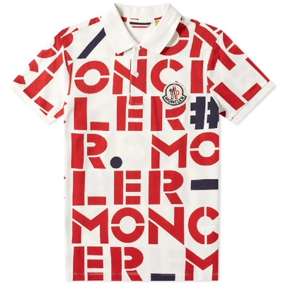 Shop Moncler Genius - 2 Moncler 1952 - All Over Text Logo Polo In White