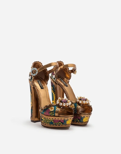 Shop Dolce & Gabbana Platform Sandals In Lurex Jacquard With Embroidery In Multi-colored