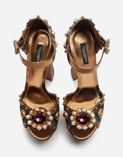 Shop Dolce & Gabbana Platform Sandals In Lurex Jacquard With Embroidery In Multi-colored