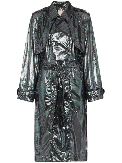 Shop Christopher Kane Sequin Embellished Belted Trench Coat - Black