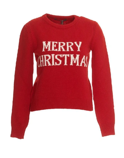 Shop Alberta Ferretti Merry Christmas Crewneck Sweater In Red