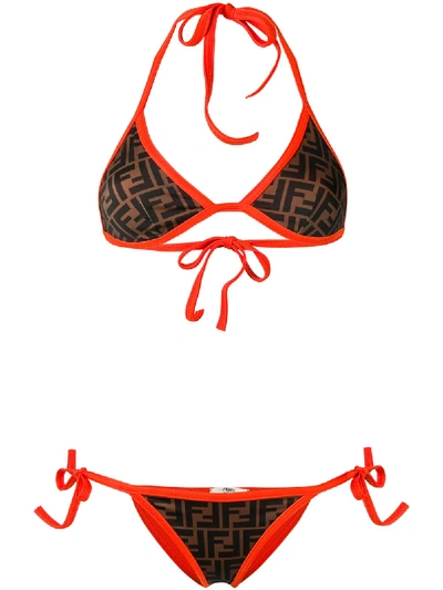 Shop Fendi Ff Logo Reversible Bikini - Brown