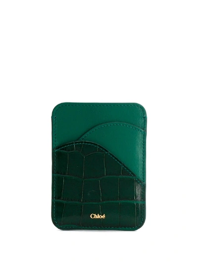 Shop Chloé Walden Crocodile-effect Cardholder In Green