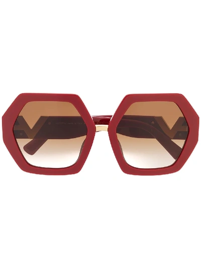 Shop Valentino Eyewear Oversized Sunglasses - Red
