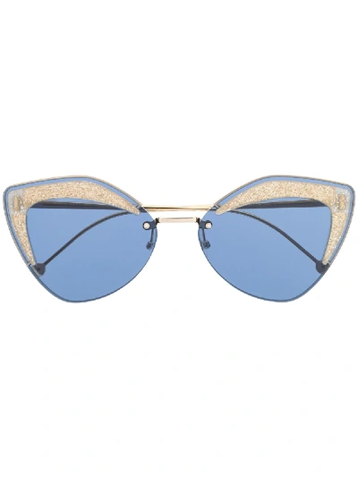 Shop Fendi Eyewear Blue Cat Eye Sunglasses - Gold