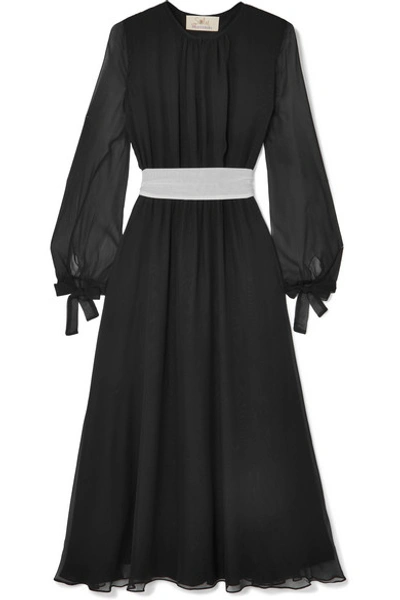 Shop Aross Girl X Soler Amanda Belted Silk-georgette Midi Dress In Black