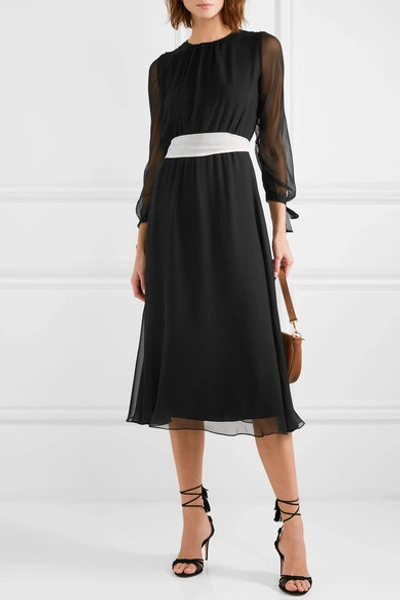 Shop Aross Girl X Soler Amanda Belted Silk-georgette Midi Dress In Black
