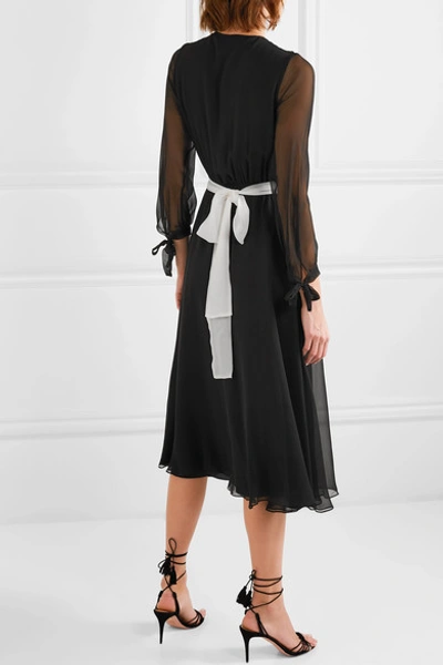 Shop Aross Girl X Soler Amanda Belted Silk-georgette Midi Dress In Black