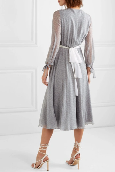 Shop Aross Girl X Soler Amanda Belted Floral-print Silk-georgette Midi Dress In Gray