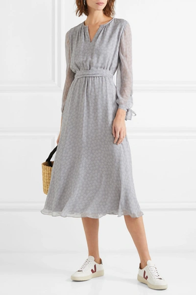 Shop Aross Girl X Soler Amanda Belted Floral-print Silk-georgette Midi Dress In Gray