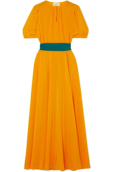 Shop Aross Girl X Soler Brooke Silk Crepe De Chine Midi Dress In Mustard