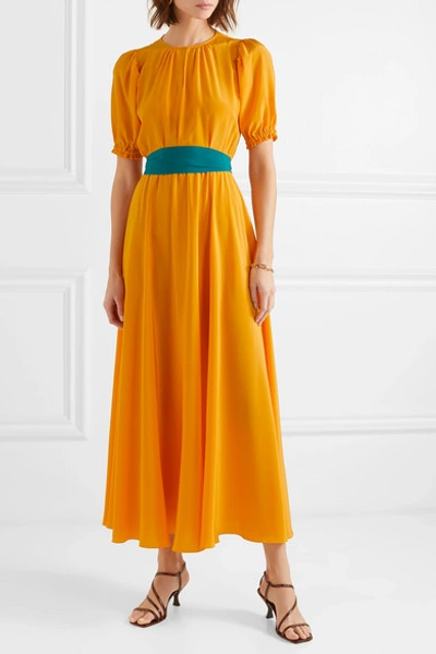 Shop Aross Girl X Soler Brooke Silk Crepe De Chine Midi Dress In Mustard