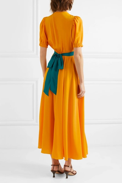 Shop Aross Girl X Soler Brooke Silk Crepe De Chine Midi Dress In Mustard