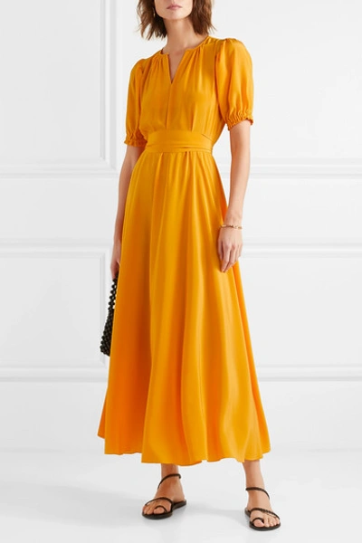 Shop Aross Girl X Soler Brooke Silk Crepe De Chine Midi Dress In Mustard