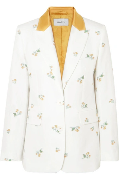 Shop Racil George Satin-trimmed Cotton-blend Jacquard Blazer In White