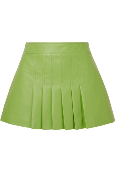 Shop We11 Done Pleated Faux Leather Mini Skirt In Lime Green