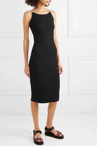 Shop Aries Ribbed Cotton-jersey Midi Dress In Black