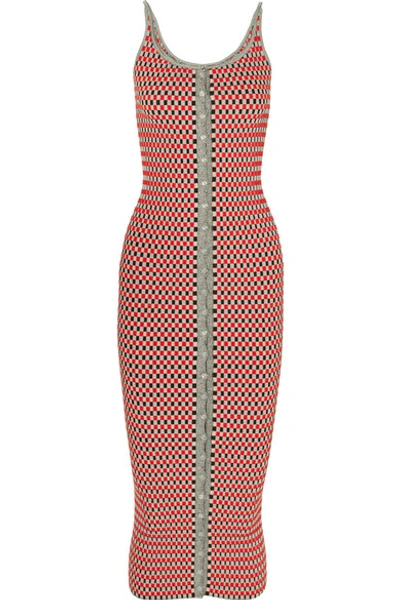 Shop Paco Rabanne Checked Cotton-blend Dress In Red