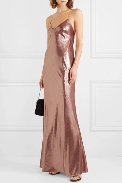 Shop Michelle Mason Metallic Velvet Gown In Blush