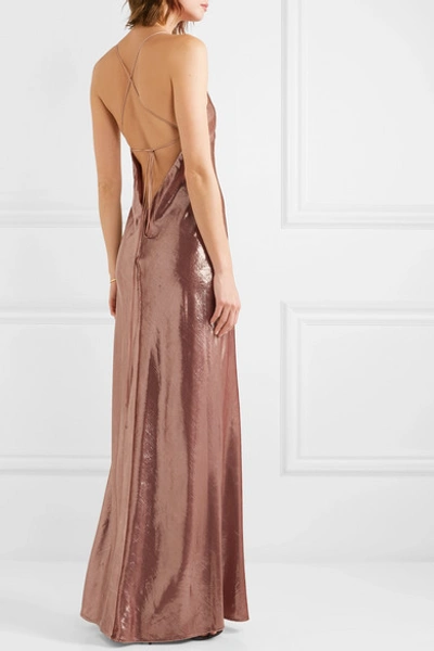 Shop Michelle Mason Metallic Velvet Gown In Blush