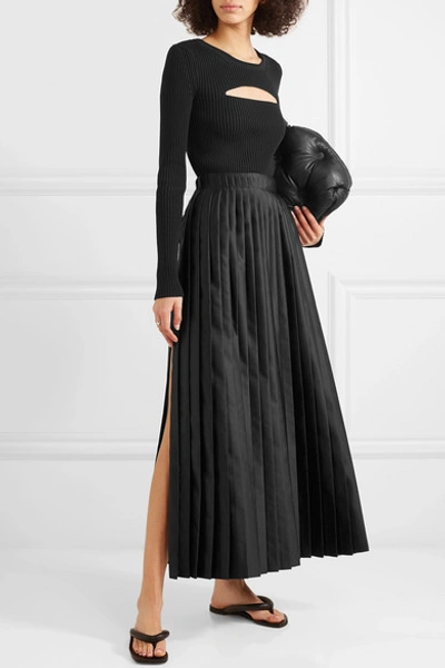 Shop Mm6 Maison Margiela Pleated Satin Maxi Skirt In Black