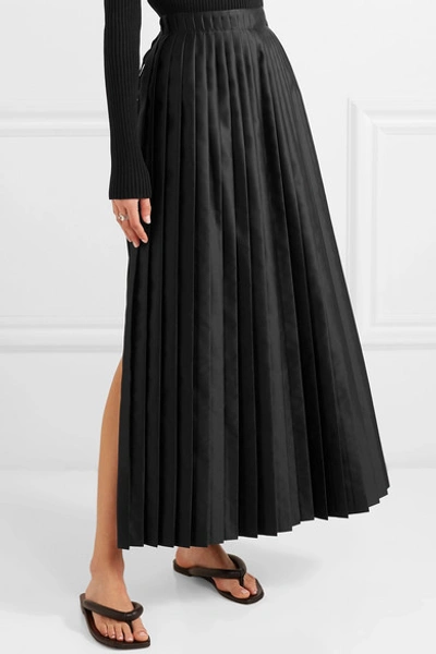 Shop Mm6 Maison Margiela Pleated Satin Maxi Skirt In Black