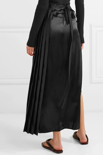 Shop Mm6 Maison Margiela Pleated Satin Maxi Skirt In Black