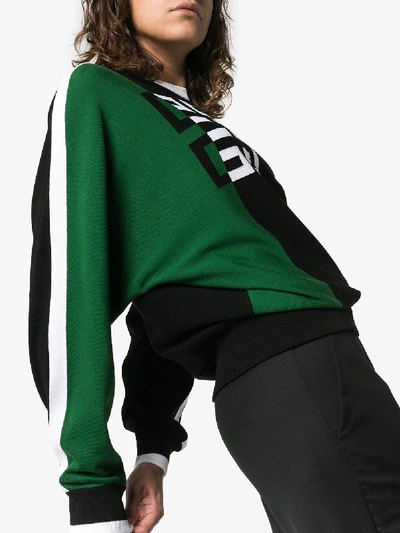 Shop Givenchy Logo Print Two Tone Wool Blend Jumper In Green/black