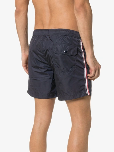 Shop Moncler Logo Patch Swim Shorts In Blue