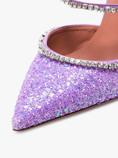 Shop Amina Muaddi 'gilda 95' Glitter-mules In Purple