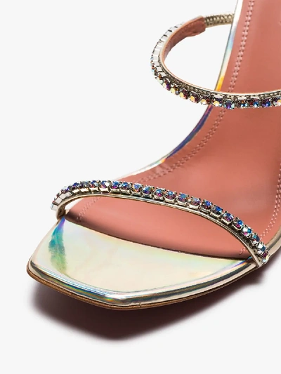 Shop Amina Muaddi Gilda 95 Hologram Sandals In Hologram Platino