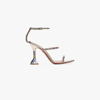 Shop Amina Muaddi Gilda 95 Hologram Sandals In Hologram Platino