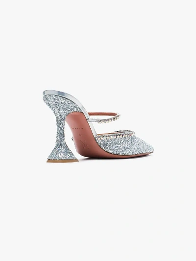 Shop Amina Muaddi Silver Gilda 95 Glitter Mules In Hologram Silver